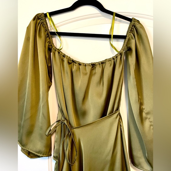 Premonition Designs Pia Mini Dress - Olive Green - Elegant Off-Shoulder Dress 6 - Picture 3 of 5